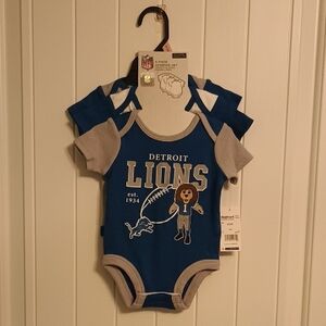 NWT Infant 0-3 Month NFL Detroit Lions Blue and Gray Infant Bodysuits 3 Piece